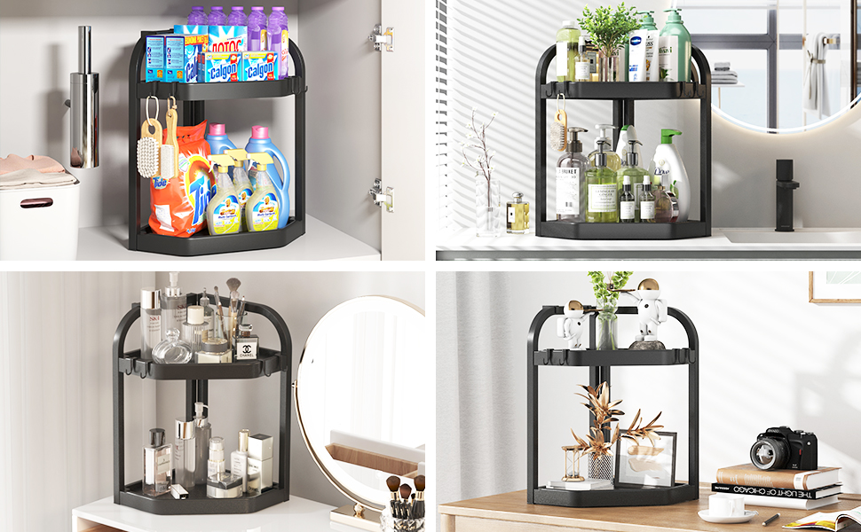 2Tier Corner Bathroom Counter Organizer with Hooks