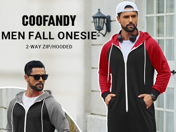COOFANDY Men's Jumpsuit Autumn Winter Onesies Hoodie Zipper