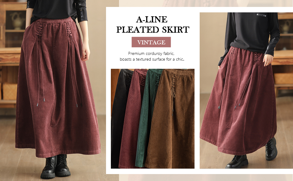 Amazon.com: ebossy Women's Corduroy Maxi Skirt Elastic High