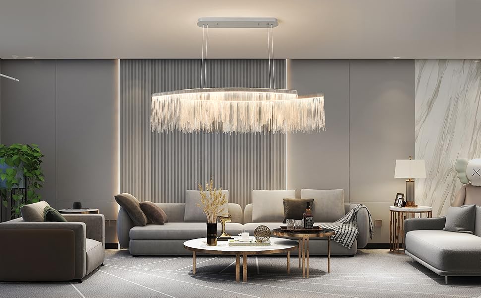 Puvaue Aluminum Tassel Linear are Deco Rectangular Chandelier,LED