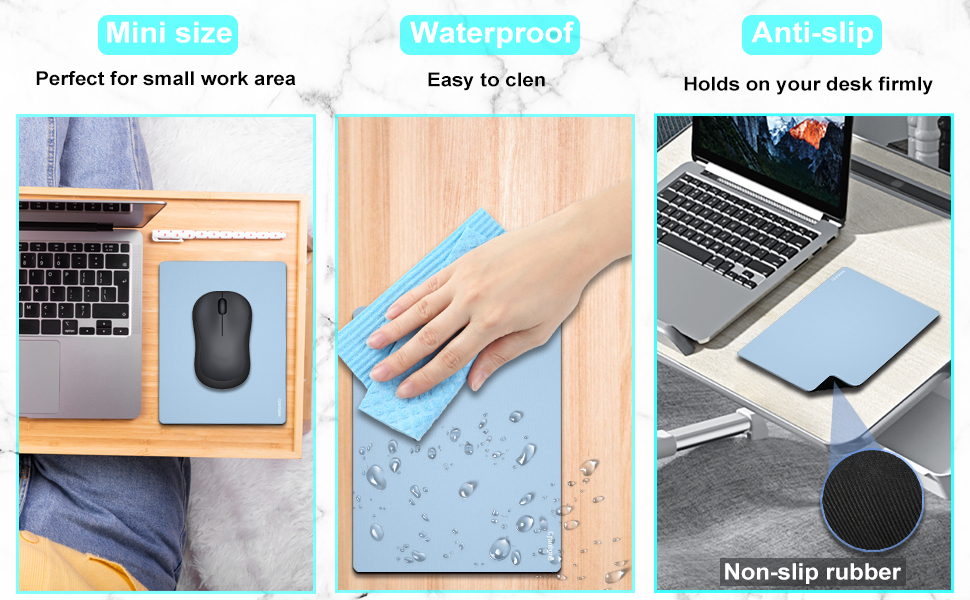 Mini Mouse Pad Small Size 2 Pack, Cyanbone Portable Mouse Pad Blue for Laptop