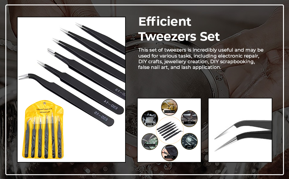 HASTHIP® 6 Pcs Tweezers Set for Electronics and Craft, ESD Multi