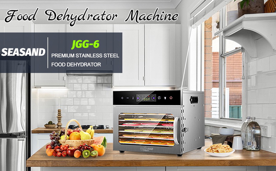 SEASAND Food Dehydrator Machine 6 Stainless Steel Trays