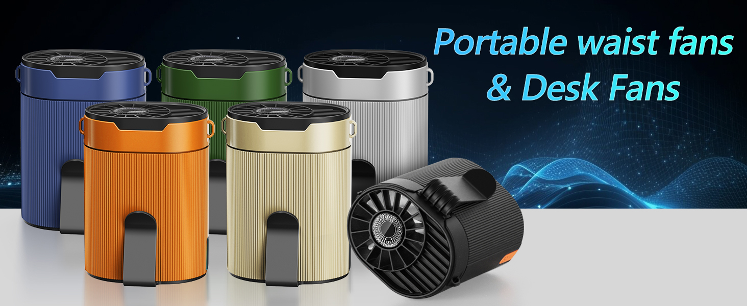 COZOME Portable Waist/Neck Fan, Rechargeable 3000mAh Battery 25H Runtime, 6600RPM Turbo Dual Clip, 4 Speeds Adjustable Hands-Free Belt Fan for Hiking,Outdoor,Jobsite,Personal Cooling Fan Summer Gift 12 waist fan