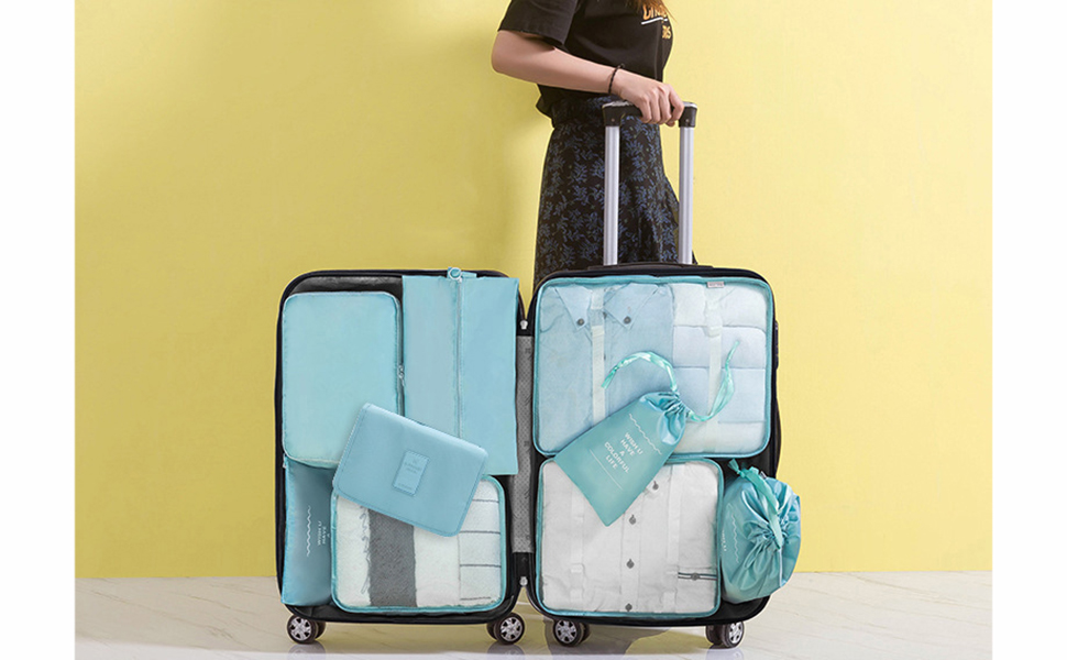 Packing Cubes,9 Set Travel GearStorage Bags,Luggage Suitcase Organizer