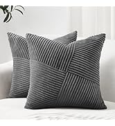 Topfinel Pack of 2 Decorative Throw Pillow Covers 18x18 Inch Soft Corduroy Boho Textured Striped ...