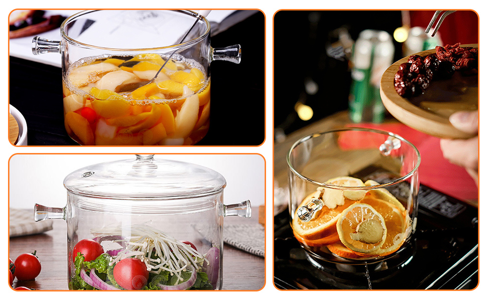 Transparent Glass Serving Bowl with Lid 1200ML Oven and Microwave Safe Casserole for Curry Kitchen