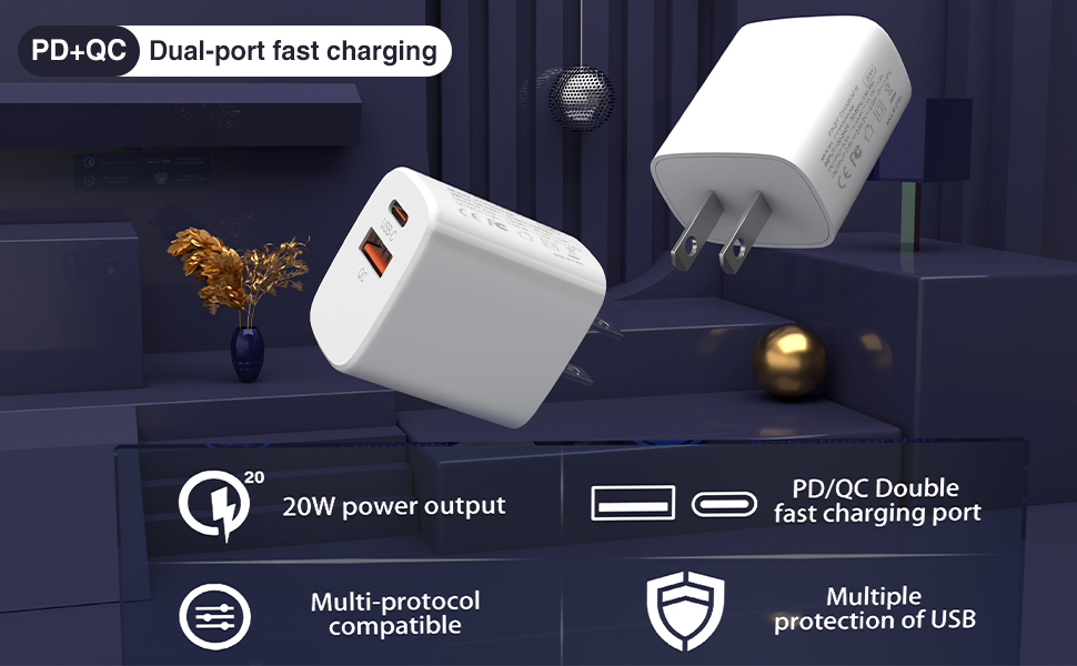 adapter qc/pd3.0,dual wall chargers,fast charger blocks,iphone 12 fast charger block