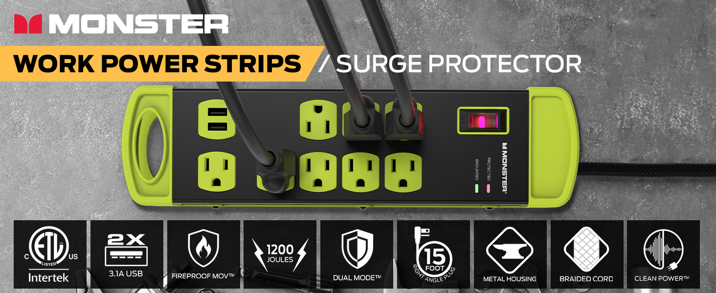 Monster HeavyDuty Garage Power Strip Surge Protector Mountable Heavy