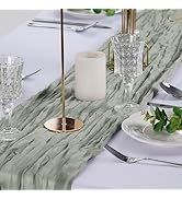 Peomeise Grey Green Cheesecloth Table Runner 10 Pack，17x108 Inches Boho Gauze Fabric Table Runner...