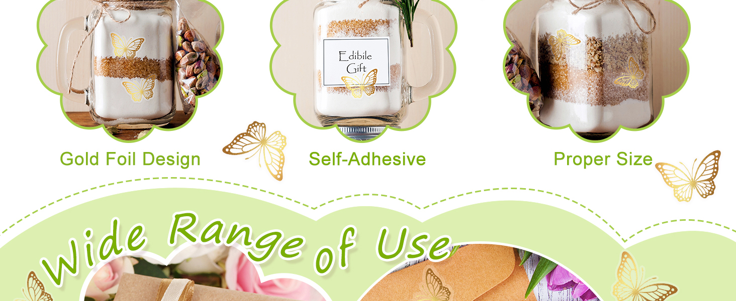 Whaline 500Pcs Gold Butterfly Envelope Seals Stickers