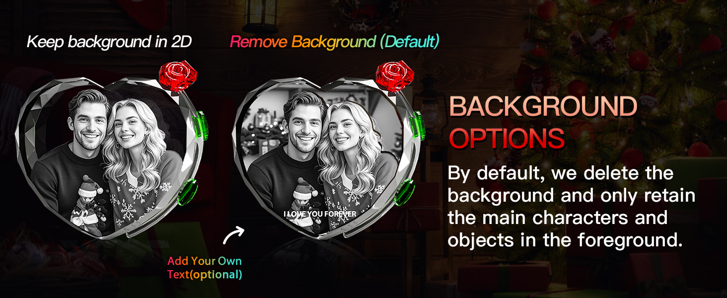 3D Crystal Photo with Red Rose Customized LaserEtched