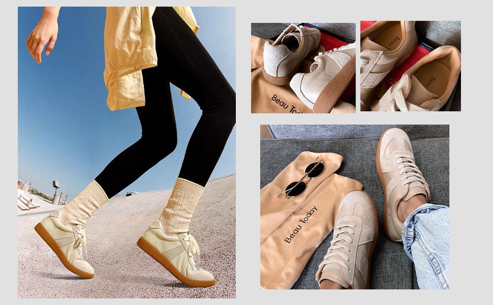 Amazon.com | BEAU TODAY Retro Trainer Platform Sneakers for