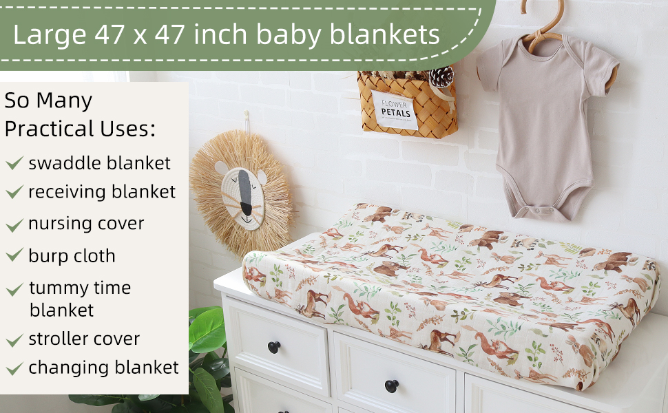 LifeTree Muslin Swaddle Blankets Neutral, Woodland Baby