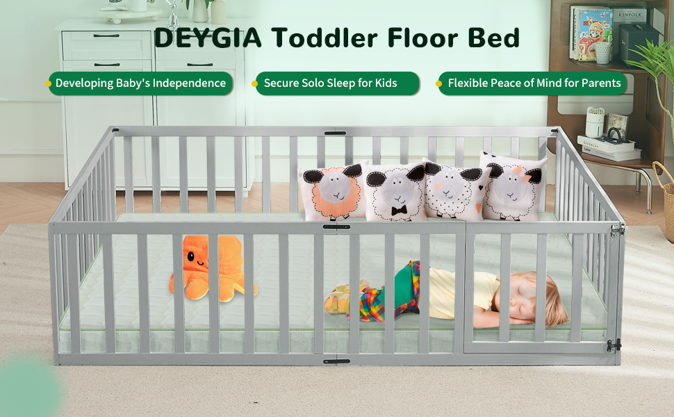 DEYGIA Twin Size Floor Bed Frame with Safety Fence and Door