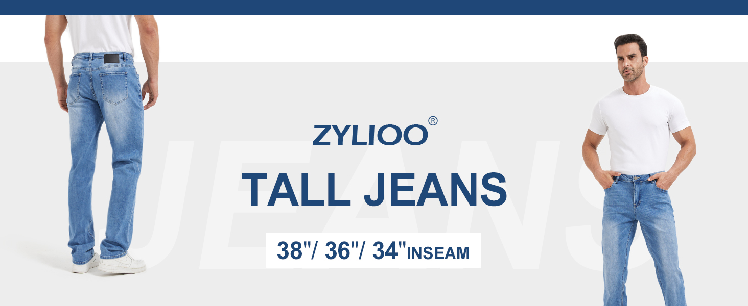 Zylioo 38,36,34 Inseam Tall Jeans for Men，Extra Tall Slim