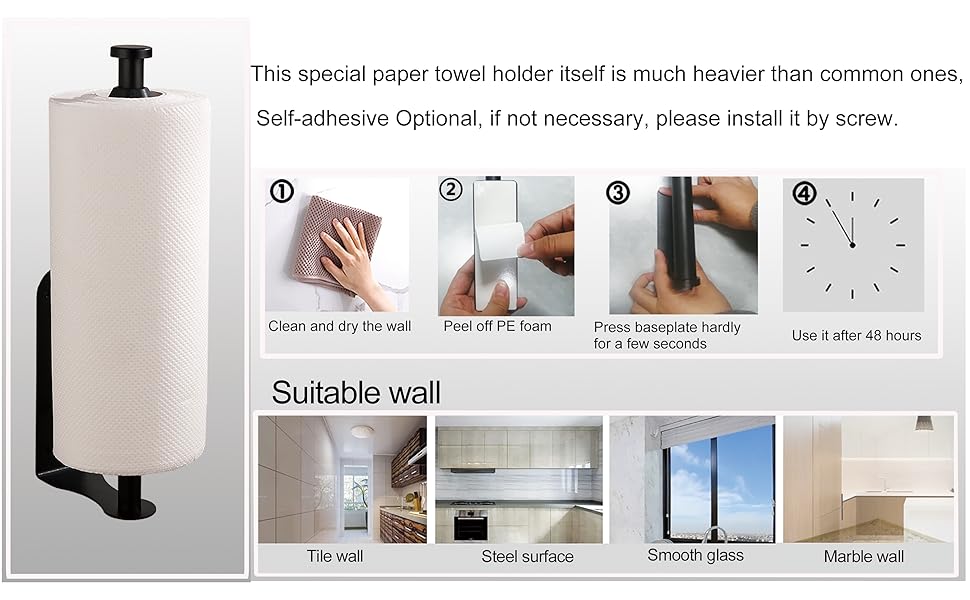 Paper Towel Holder Matte Black, Wall Mounted Paper Roll