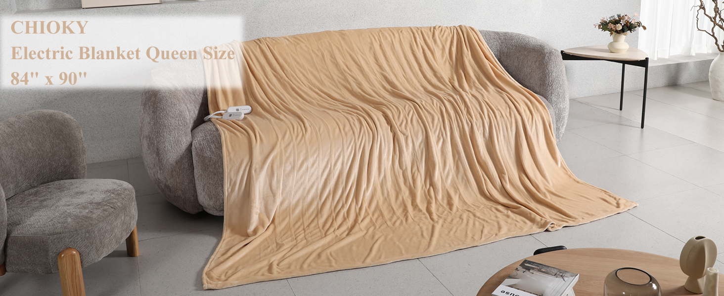 Electric Blanket Queen Size, Fast Heating Blanket with Dual Controllers, 5 Heating