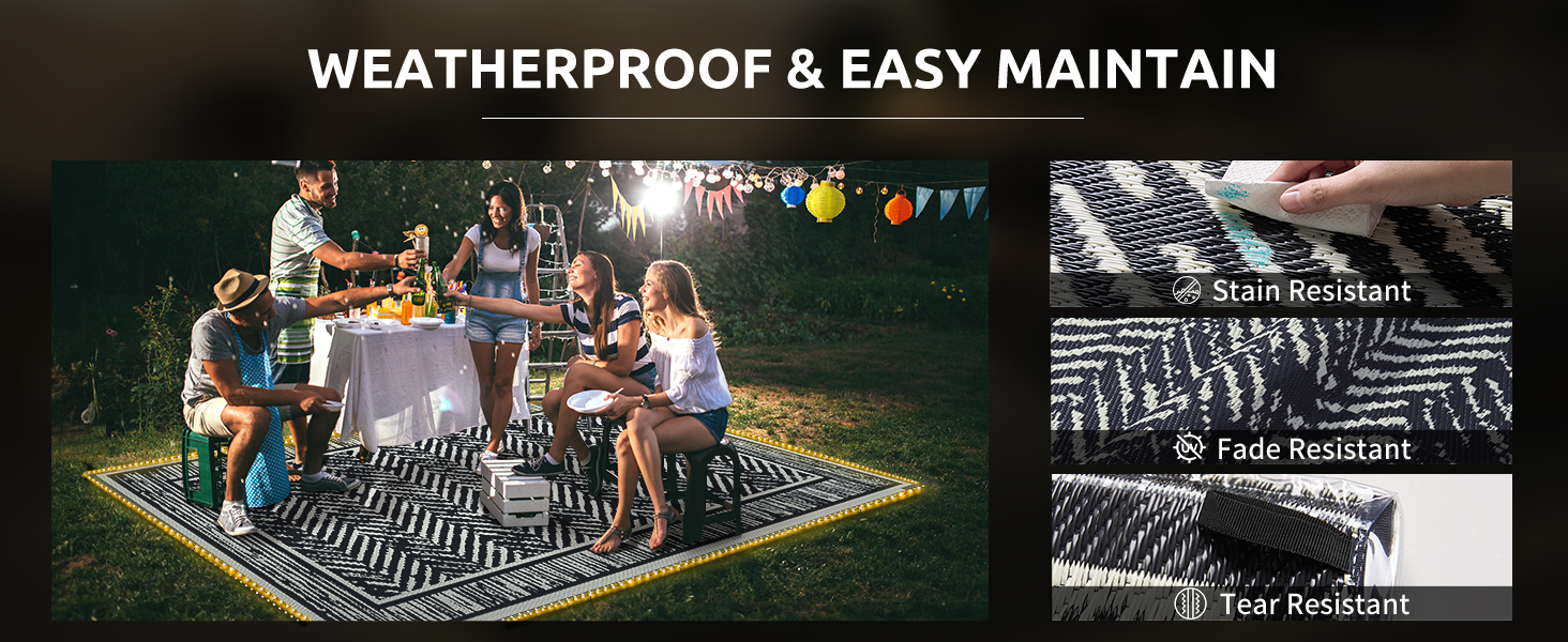 Outdoor Rug Carpet Waterproof Patio Rug Mat Indoor Outdoor Area Rug Reversible Plastic Straw Rug
