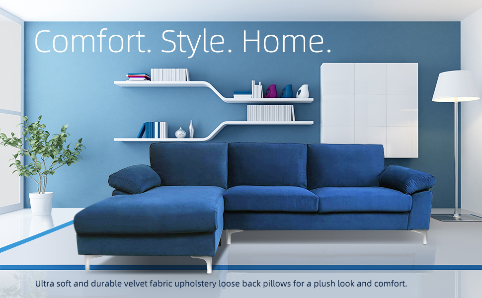 Altanius Modern Large Velvet Fabric Sectional Sofa, LShape