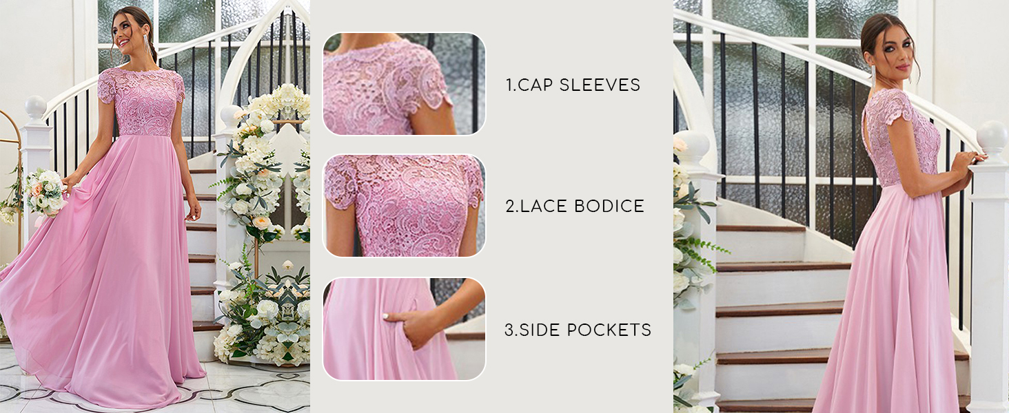 women's bridesmaid dresses for wedding lace prom dresses with pockets formal evening gowns