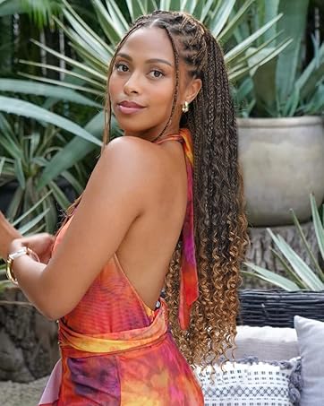 Braided Wigs for Black Women Lace Front Knotless Boho Box Braided Wig with Curly Ends Full Lace