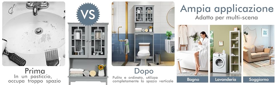 COSTWAY Mobile Per Lavatrice, Organizzatore Bagno Con 3 Mensole, Scaffale Per Bagno Con Mensola Interna Regolabile E 2 Ante, Salva Spazio Per Il Bagno (Bianco) 14 1