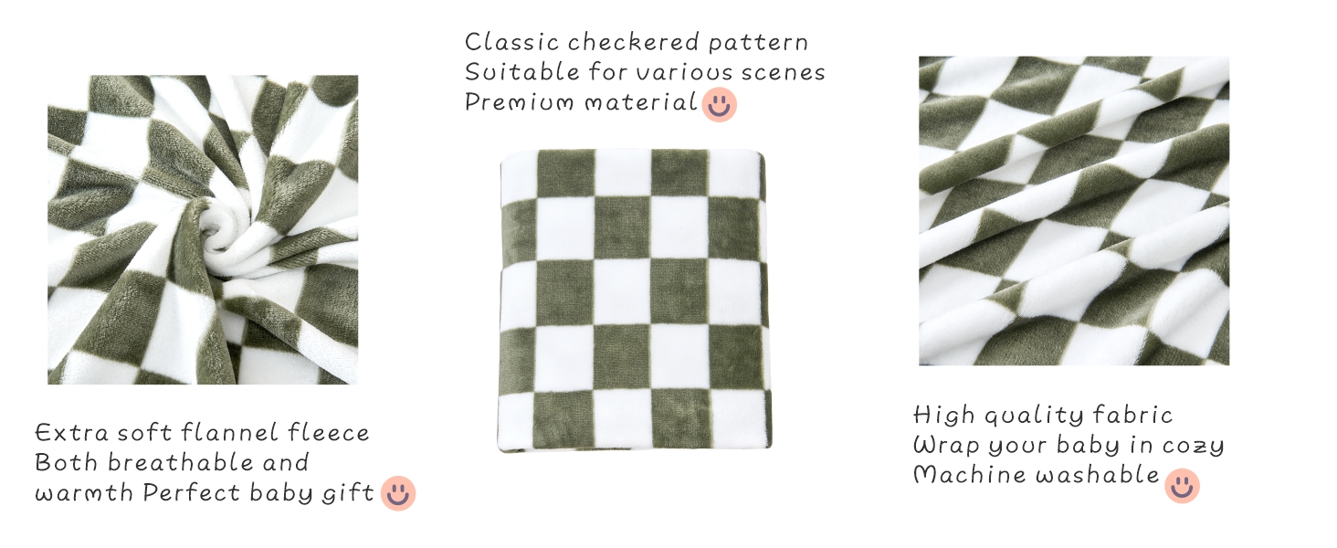Checkered Baby Blanket for Girls Checkerboard Grid Pink Fleece Baby Blankets for Girls Boys