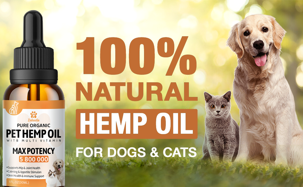 100% NATURAL HΕMP OIL FOR DOGS & CATS