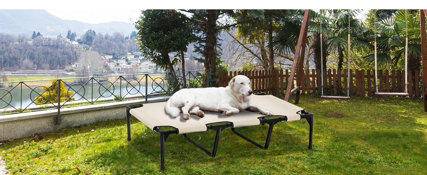 FIOCCO Elevated Dog Bed Dog Cot with Chew Proof Mesh for