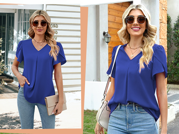 Funlingo Blouses for Women Business Casual Short Sleeve