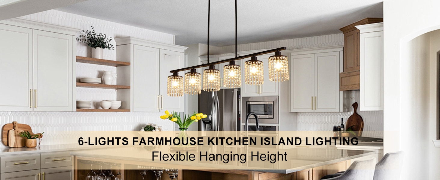 Ganeed 6-Light Linear Crystal Chandelier over Kitchen Island
