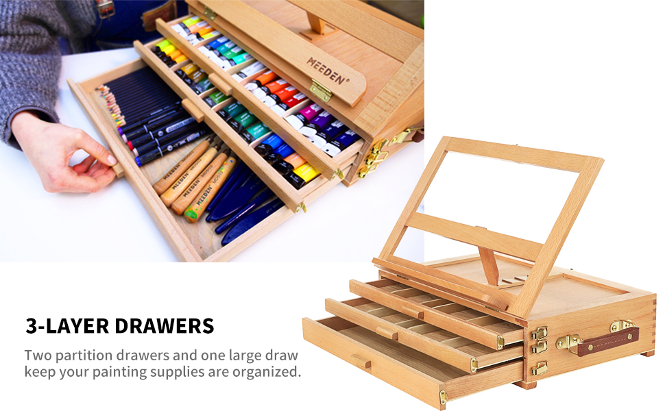 MEEDEN Large Adjustable Artist Tabletop Sketchbox Easel
