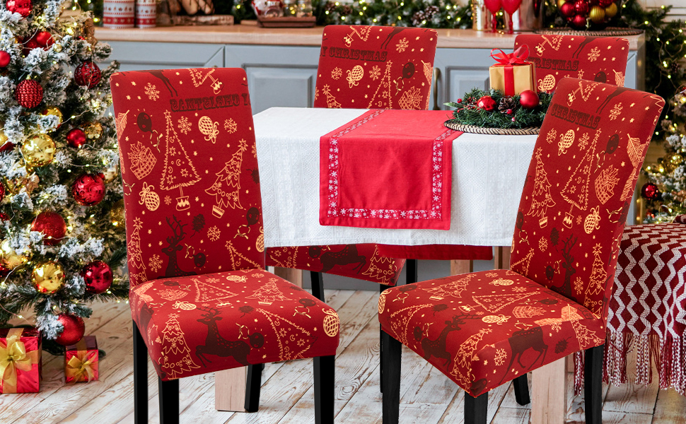 6PCS Christmas Dining Chair Covers, Stretch Removable
