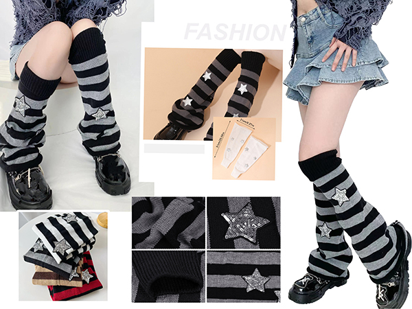 Rvnsu Leg Warmers for Women Girls Star Pattern Knitted Leg