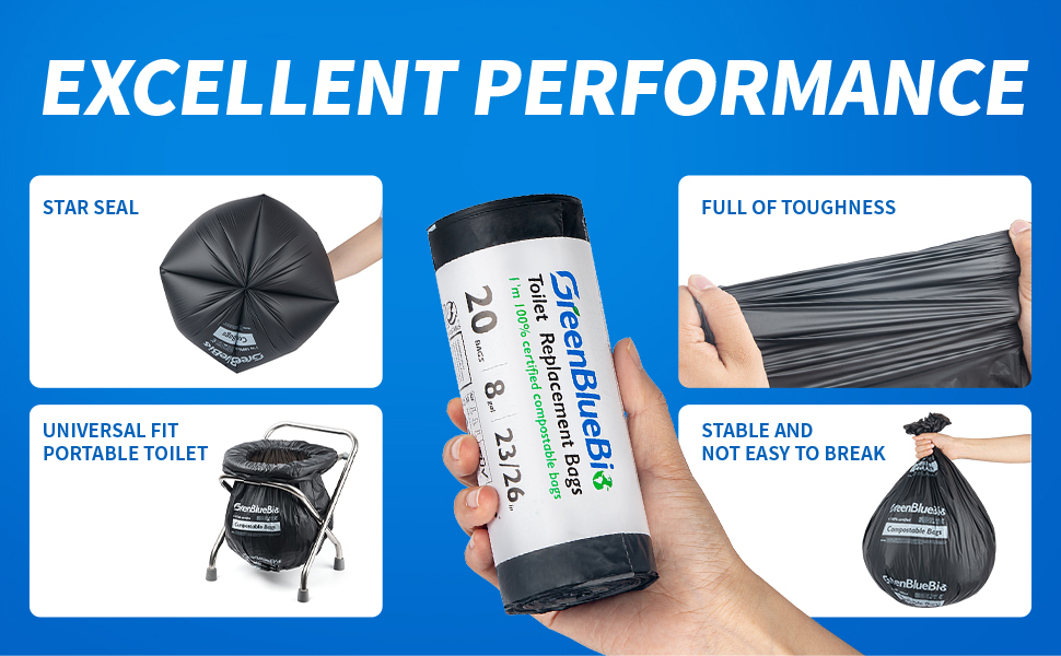 GreenBlueBio Portable Toilet Bags,20 Count Compostable