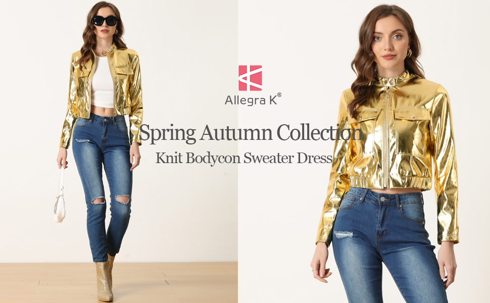 Allegra K Halloween Crop Moto Jacket for Women's Zip Up
