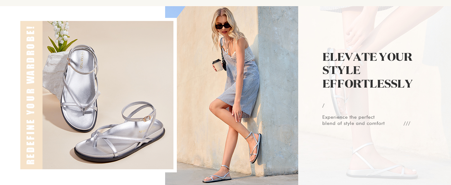 Womens Strappy Flat Sandals Comfortable Flip Flop Footbed Sandals Ankle Strap Summer Beach Shoes