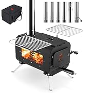 Camping Stove,Portable Wood Stove Camp Wood Burning Stove with 6 Section Stainless Steel Chimney ...