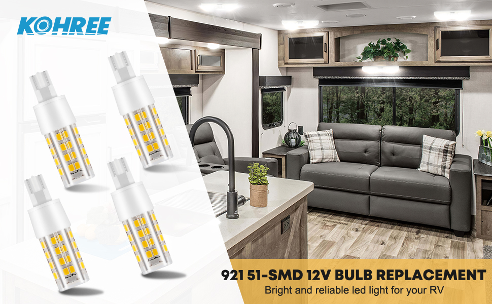 Kohree T10 921 Wedge RV Led Light Bulbs Interior 12V 3000k Warm White