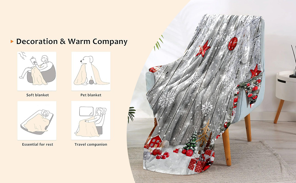 Christmas Wood Snow Throw Blanket Lightweight Soft Warm