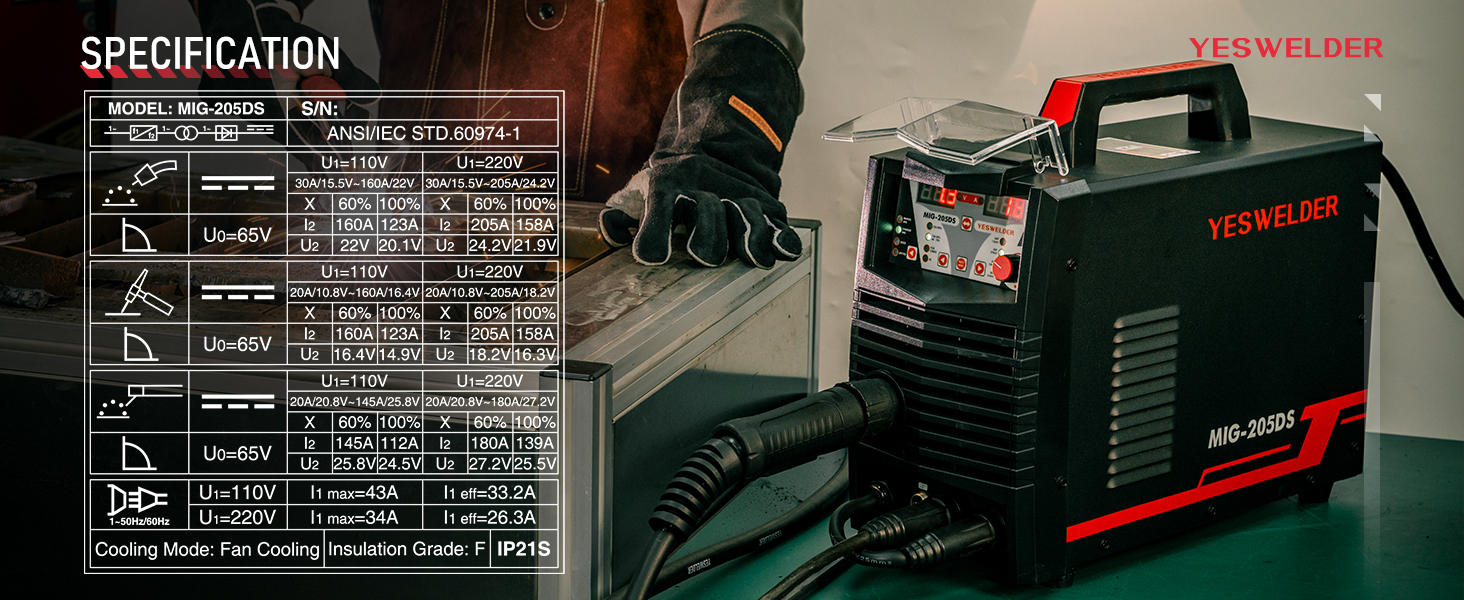 YESWELDER Digital MIG205DS MIG Welder,200Amp 110/220V Dual Voltage MIG