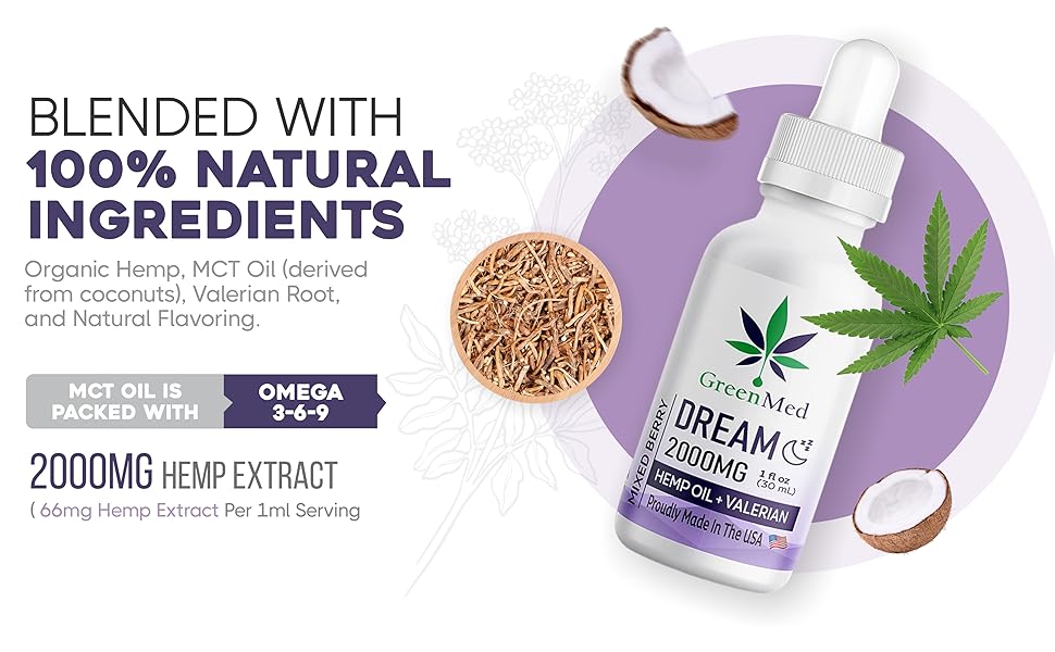 GreenMed Hemp Oil + Valerian is blended with 100% natural ingredients