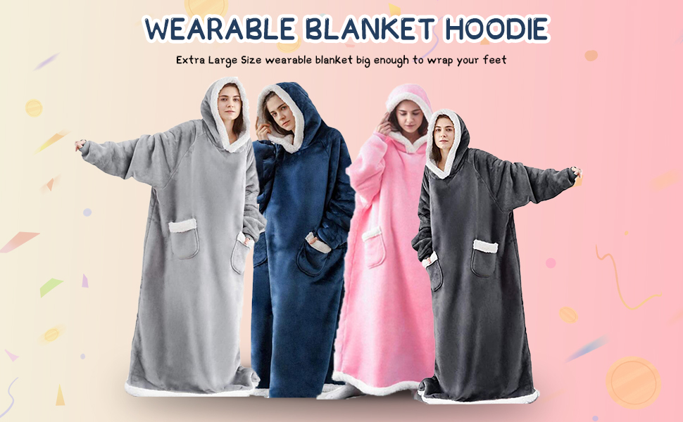 Extra Long Hoodie Blanket, Oversized Sherpa Hoodie Blanket for Women