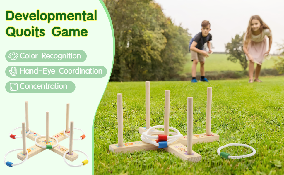 SWEWARM Quoits Garden Game Set, Wooden Ring Toss Game with 5 Pcs Rope