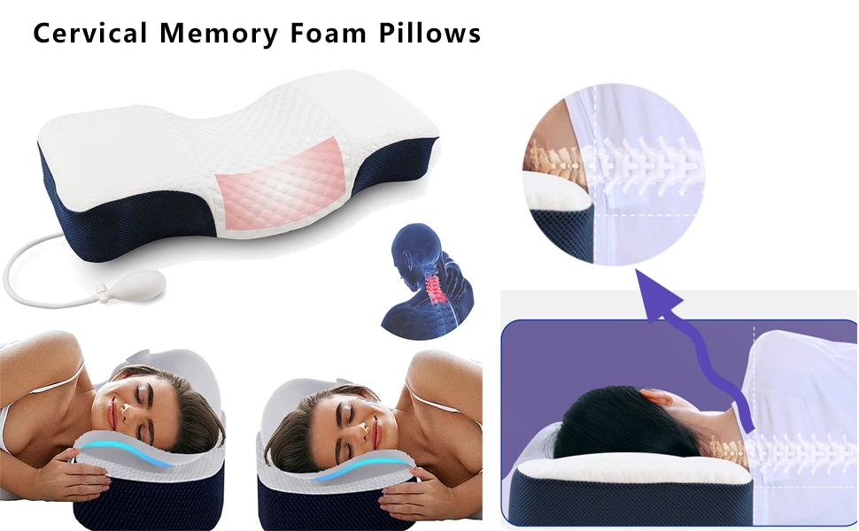 Cervical Memory Foam Pillows, Adjustable Neck Height Pillow with Airbag