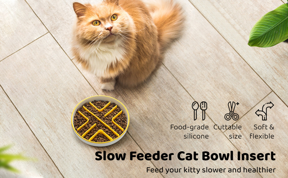 Biubiucat Slow Feeder Cat Bowl Insert Silicone, Slows Down Pets Eating, Prevents