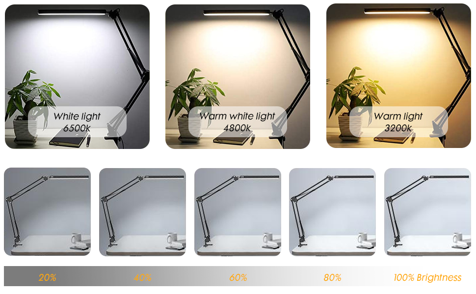 YESDEX LED Desk Lamp with Clamp, EyeCaring Clipon Reading Lamp, with