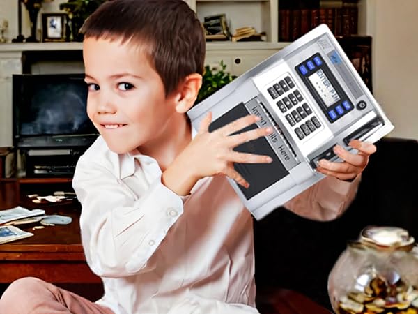 atm piggy bank for real money for kids digital safe box machine with card savings