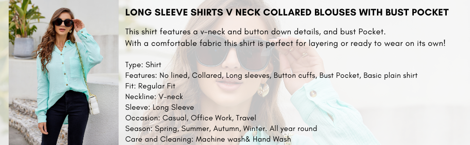 Womens Long Sleeve Shirts with Bust Pocket